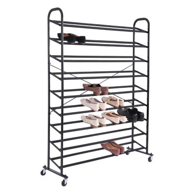 Image showing  9-Tier 44 in. x 16 in. x 59 in. 54-Pair Steel Shoe Rack, Black