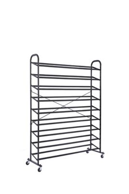 Image showing  9-Tier 44 in. x 16 in. x 59 in. 54-Pair Steel Shoe Rack, Black