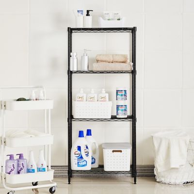 Image showing  4-Tier Black Wire Shelving Unit 14 x 24 x 53