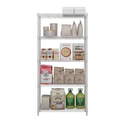 Image showing  4-Tier Wire Shelving With Basket, White