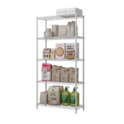 Image showing  4-Tier Wire Shelving With Basket, White