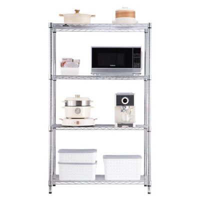 Image showing  4-Tier Chrome Wire Shelving Unit, 18 x 6 x 59in.