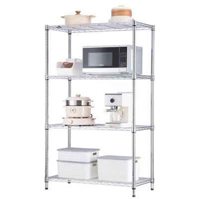 Image showing  4-Tier Chrome Wire Shelving Unit, 18 x 6 x 59in.