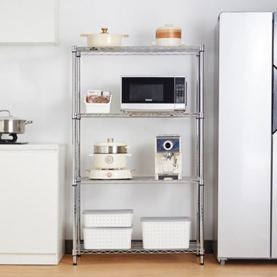 Image showing  4-Tier Chrome Wire Shelving Unit, 18 x 6 x 59in.