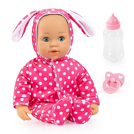 Bayer Design Anna First Words Baby Doll - Bunny Pink & White Polka Dot Onesie