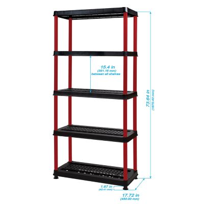 Greenmade Heavy Duty 5-Tier Shelving Red Post / Black Shelves