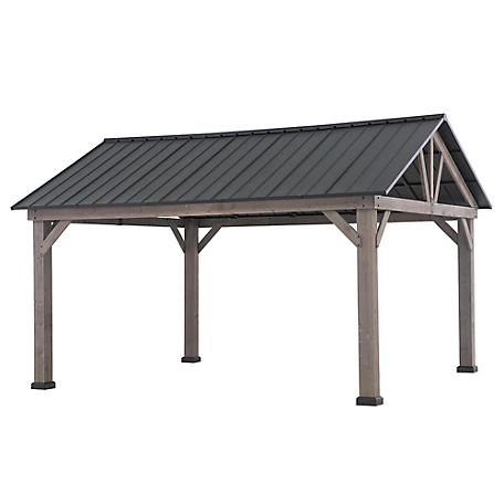 Sunjoy Cedar Framed Gazebo with Matte-Black Steel Gable Roof Hardtop