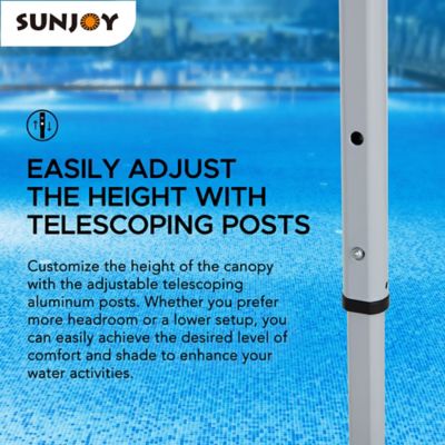 Image showing 5 th Sunjoy Floating Pool Canopy 10 ft. Pop Up Gazebo Navy Fabric Canopy, Steel and Aluminum Frame Floating Tent,Navy