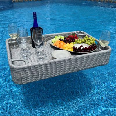 Image showing  36 x 24in. Wicker Floating Aluminum Frame Pool Tray, Grey