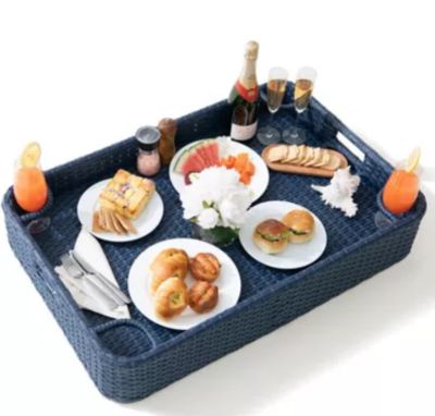 Sunjoy Wicker Floating Tray 36x24 in. Aluminum Frame Pool Tray Navy