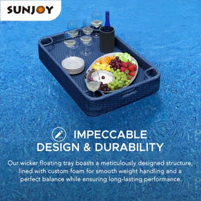 Image showing  Wicker Floating Tray 36x24 in. Aluminum Frame Pool Tray, Navy