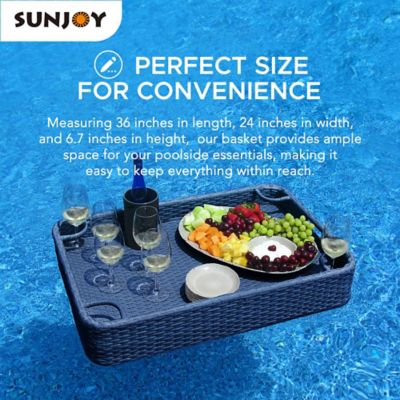 Image showing  Wicker Floating Tray 36x24 in. Aluminum Frame Pool Tray, Navy
