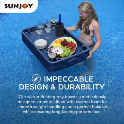 Image showing  Wicker Floating Tray 36x24 in. Aluminum Frame Pool Tray, Navy