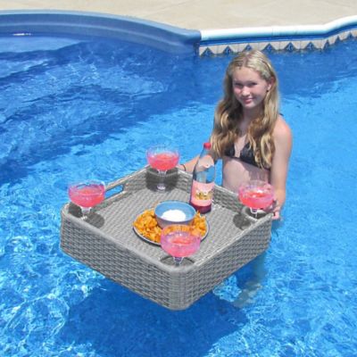 Sunjoy 22 lb. Wicker Floating Pool Tray, 24 in. x 24 in., Grey