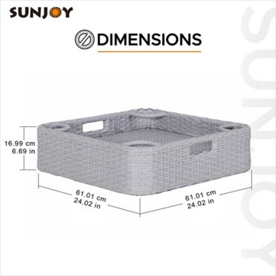 Image showing  Wicker Floating Tray 24 x 24 in. Aluminum Frame Pool Tray, Grey