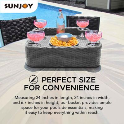 Image showing  Wicker Floating Tray 24 x 24 in. Aluminum Frame Pool Tray, Grey