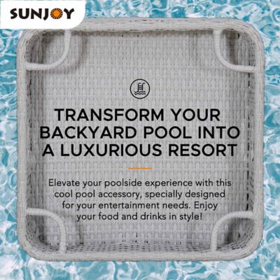 Image showing  Wicker Floating Tray 24 x 24 in. Aluminum Frame Pool Tray, Grey