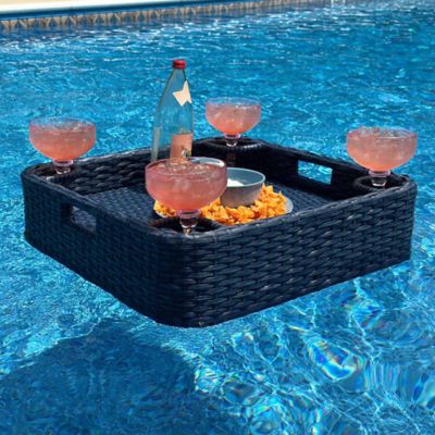 Sunjoy Wicker Floating Tray 24x24 in. Aluminum Frame Pool Tray,Navy