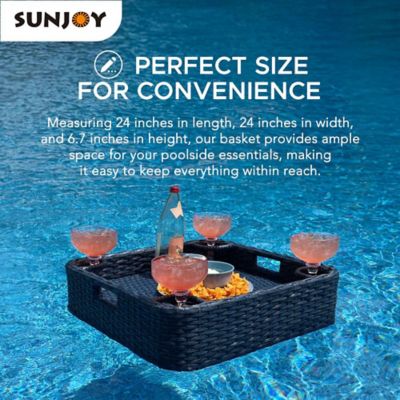 Image showing  Wicker Floating Tray 24x24 in. Aluminum Frame Pool Tray,Navy