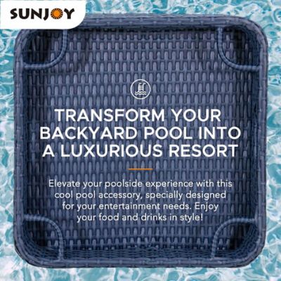 Image showing  Wicker Floating Tray 24x24 in. Aluminum Frame Pool Tray,Navy