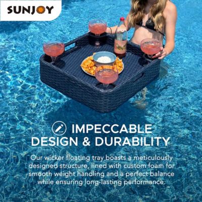 Image showing 6 th Sunjoy Wicker Floating Tray 24x24 in. Aluminum Frame Pool Tray,Navy