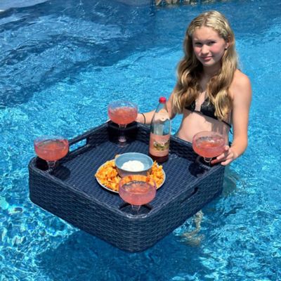 Image showing 7 th Sunjoy Wicker Floating Tray 24x24 in. Aluminum Frame Pool Tray,Navy