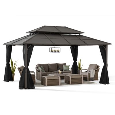 Sunjoy Steel Gazebo with 2-Tier Hip Roof Hardtop