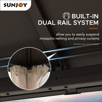 Image showing 6 th Sunjoy 12 x 16ft. Black and Brown/Grey Steel Gazebo with 2-Tier Hip Roof Hardtop