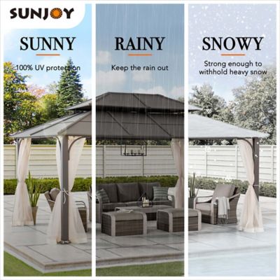 Image showing 8 th Sunjoy 12 x 16ft. Black and Brown/Grey Steel Gazebo with 2-Tier Hip Roof Hardtop