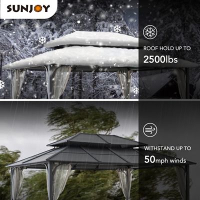 Image showing 9 th Sunjoy 12 x 16ft. Black and Brown/Grey Steel Gazebo with 2-Tier Hip Roof Hardtop