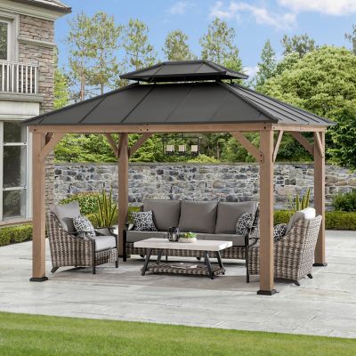 Sunjoy Cedar Framed Gazebo with Steel Hardtop, A102007300/A102032600