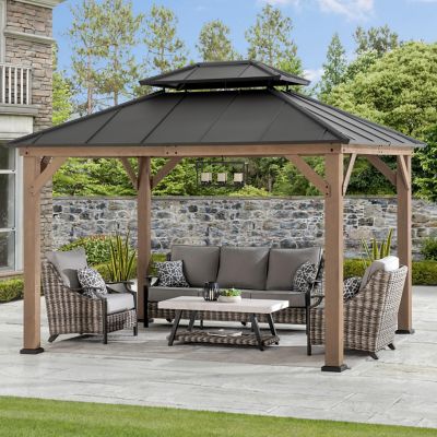 Image showing  10 x12 ft. Cedar Wood Framed Gazebo with Steel Hardtop-Suitable for Patios, Lawn and Backyard