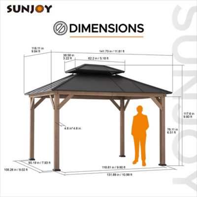 Image showing  10 x12 ft. Cedar Wood Framed Gazebo with Steel Hardtop-Suitable for Patios, Lawn and Backyard