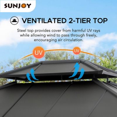 Image showing  10 x12 ft. Cedar Wood Framed Gazebo with Steel Hardtop-Suitable for Patios, Lawn and Backyard