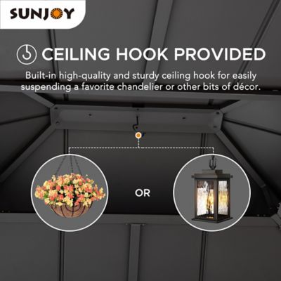 Image showing 5 th Sunjoy 10 x12 ft. Cedar Wood Framed Gazebo with Steel Hardtop-Suitable for Patios, Lawn and Backyard