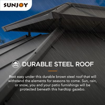 Image showing 6 th Sunjoy 10 x12 ft. Cedar Wood Framed Gazebo with Steel Hardtop-Suitable for Patios, Lawn and Backyard