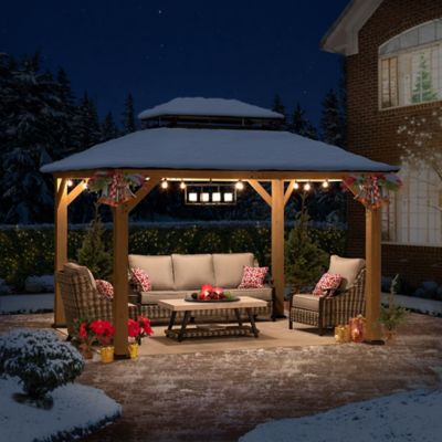 Image showing 9 th Sunjoy 10 x12 ft. Cedar Wood Framed Gazebo with Steel Hardtop-Suitable for Patios, Lawn and Backyard