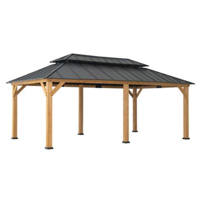 Image showing  12 x 20ft. Cedar Framed Wood Gazebo with 2-Tier Steel Hardtop Brown/Black Blackuitable for Patios, Lawn and Backyard