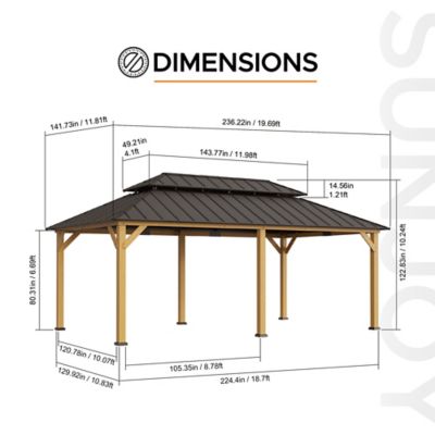Image showing  12 x 20ft. Cedar Framed Wood Gazebo with 2-Tier Steel Hardtop Brown/Black Blackuitable for Patios, Lawn and Backyard
