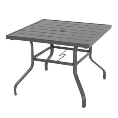 Nuu Garden 37 in. Outdoor Square Iron Dining Table with Umbrella Hole for 4-6 People, Gray