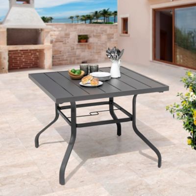 Image showing  37 in. Outdoor Square Patio Dining Table with 1.57 in. Umbrella Hole, Gray