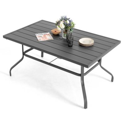 Image showing  61 in. Outdoor Rectangular Patio Dining Table with 1.57 in. Umbrella Hole, Seats 6, Gray