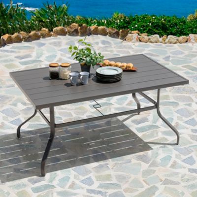 Image showing  61 in. Outdoor Rectangular Patio Dining Table with 1.57 in. Umbrella Hole, Seats 6, Gray