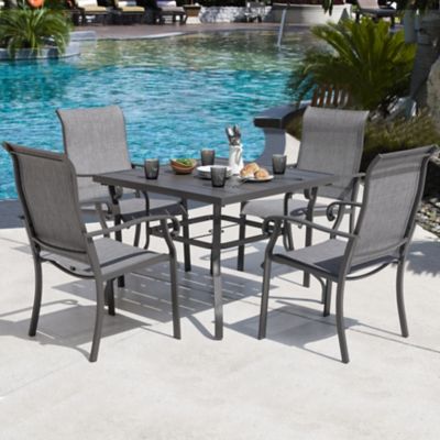 Nuu Garden Outdoor 5 pc. Dining Set, Square Table and Textilene Fabric Chairs, Gray