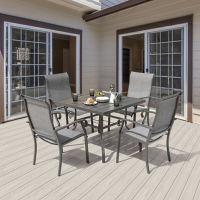 Image showing  Outdoor 5 pc. Dining Set, Square Table and Textilene Fabric Chairs, Gray