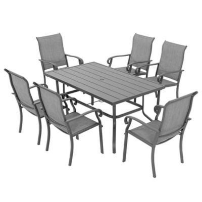 Nuu Garden 7 pc. Outdoor Dining Set, Iron Table and 6 Textilene Chairs