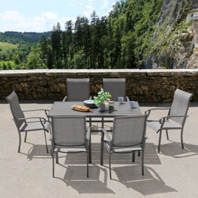 Image showing  7 pc. Outdoor Dining Set, Iron Table and 6 Textilene Chairs