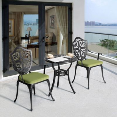 Nuu Garden 3 pc. Outdoor Bistro Set with Green Cushions