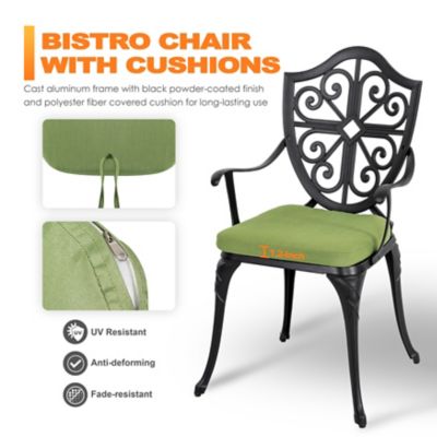 Image showing 7 th Nuu Garden 3 pc. Outdoor Bistro Set with Green Cushions