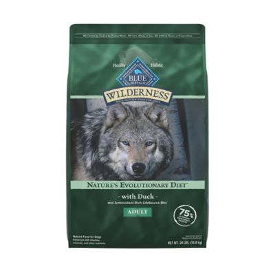 Blue Buffalo Wilderness Natural High-Protein Dry Food for Adult Dogs, with Wholesome Grains, Duck, 24 lb. bag